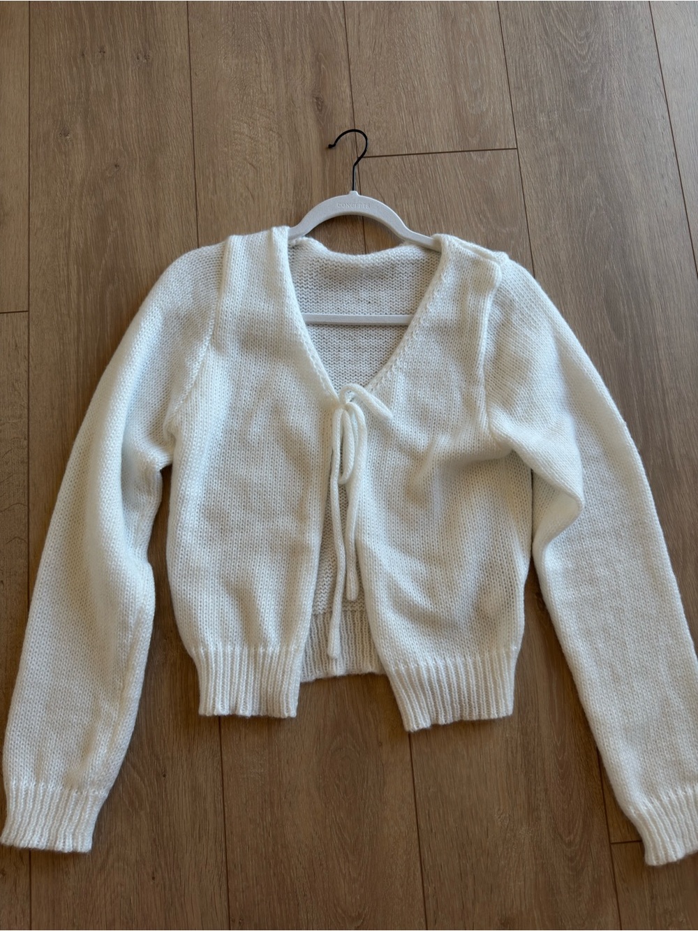 Amazon White V-Neck Tie-Front Knit Sweater